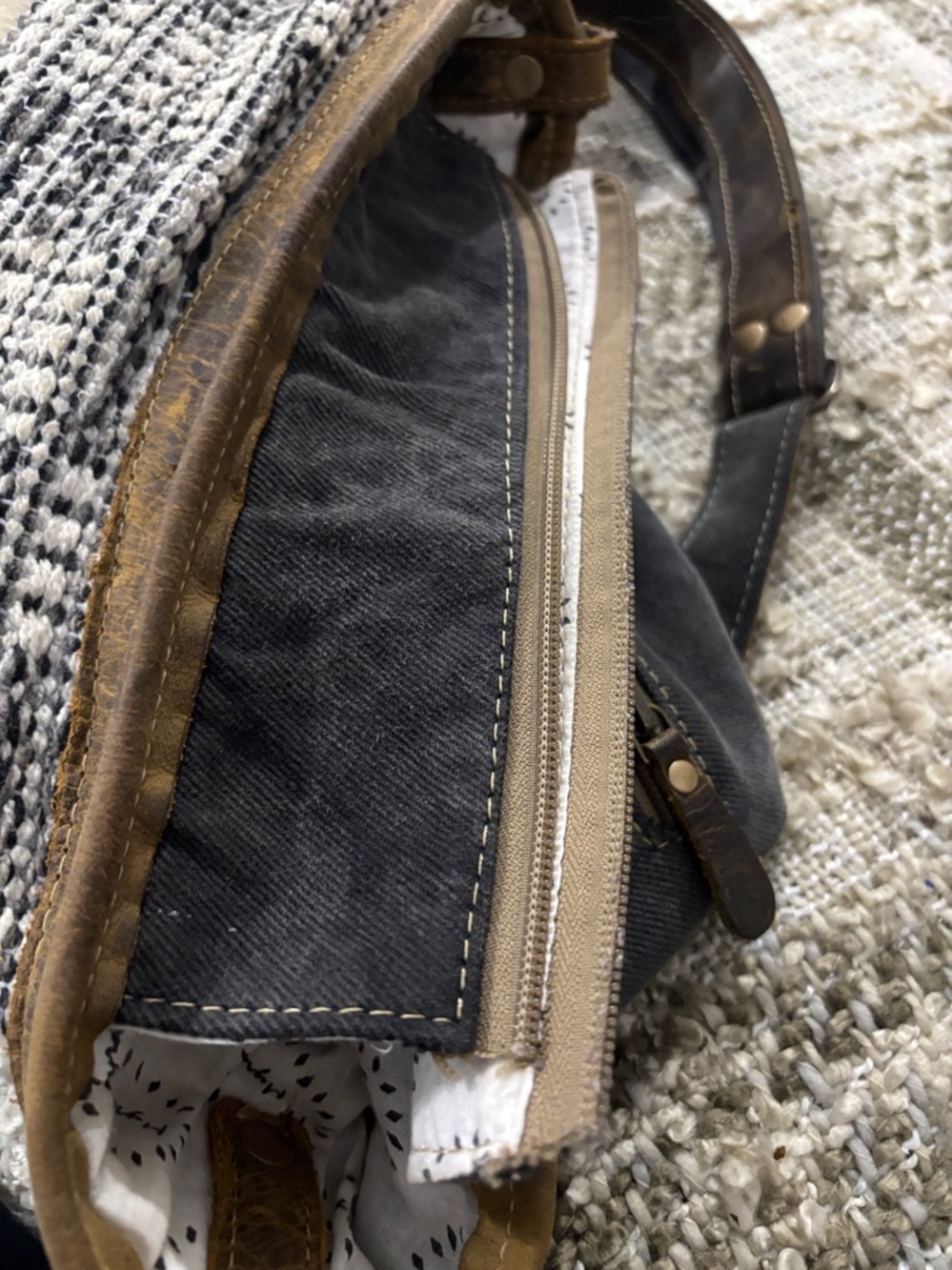 Myra Bag Woven Pattern Crossbody Bag with Cowhide Front Pocket - Picture 14 of 16